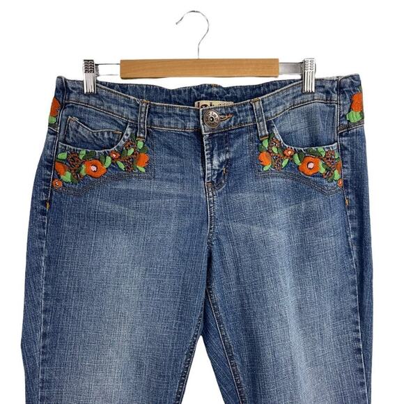 VTG Lei Y2k Blue Denim Low Rise Ashley Jeans Orange Floral Boho Embroidery 15 - Picture 2 of 14